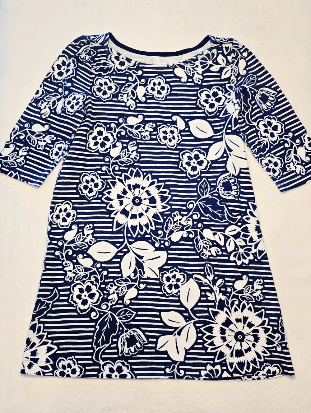 Girls' Navy & White Floral Stripe Dress